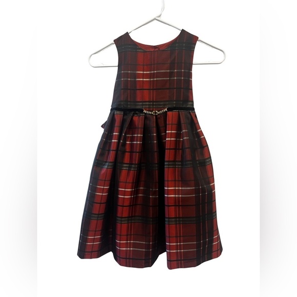Pippa & Julie 6X Sateen Red Plaid Holiday Chain Belted Tie Bow Dress - Picture 1 of 9